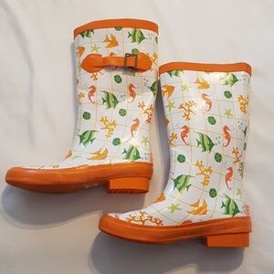 L.L. Bean Water boots Wellies fish design puddle rain boots